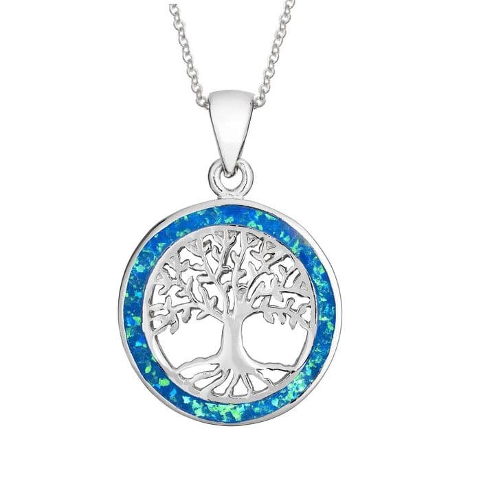Sterling Silver Blue Opal Tree of Life Necklace