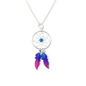Sterling Silver Dreamcatcher Necklace (Purple & Magenta) 