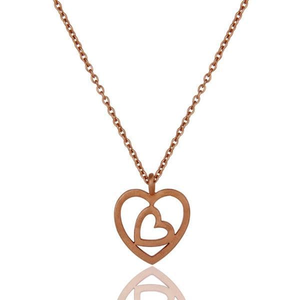 Sterling Silver Dual Heart Necklace (Rose Gold Plated)