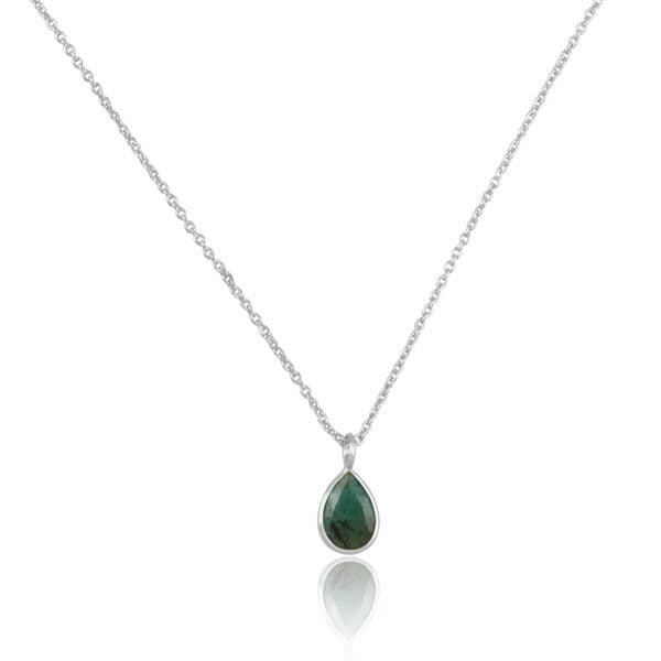 Sterling Silver Emerald Necklace (Rhodium Plated)