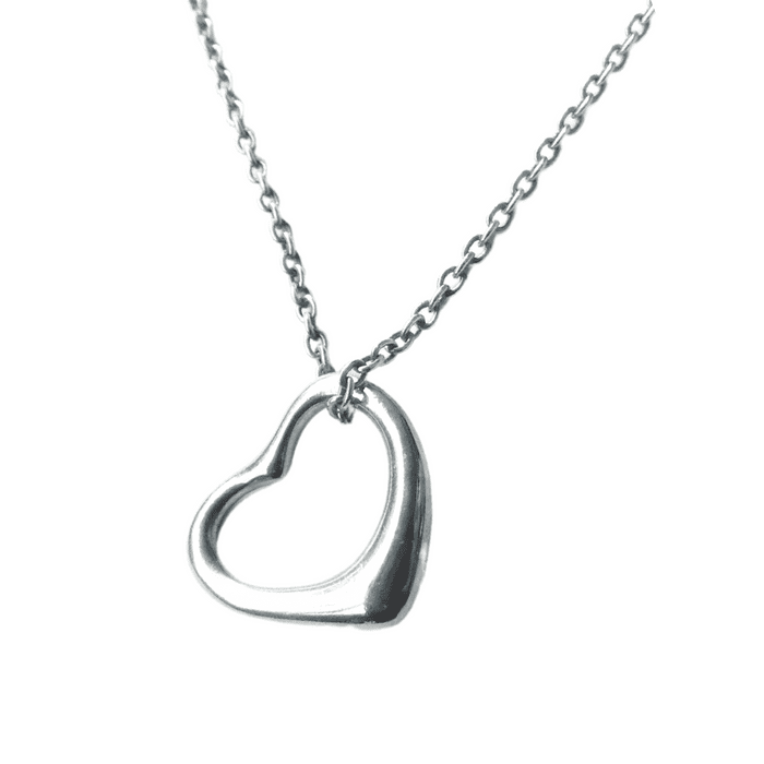 Sterling Silver Open Heart Necklace (Rhodium)