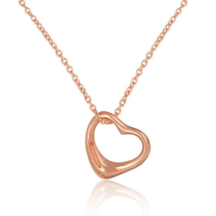 Sterling Silver Open Heart Necklace (Rose Gold Plated)
