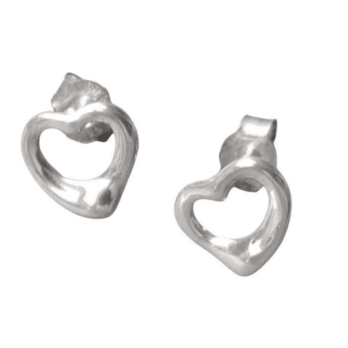 Sterling Silver Open Heart Studs (Rhodium Plated)