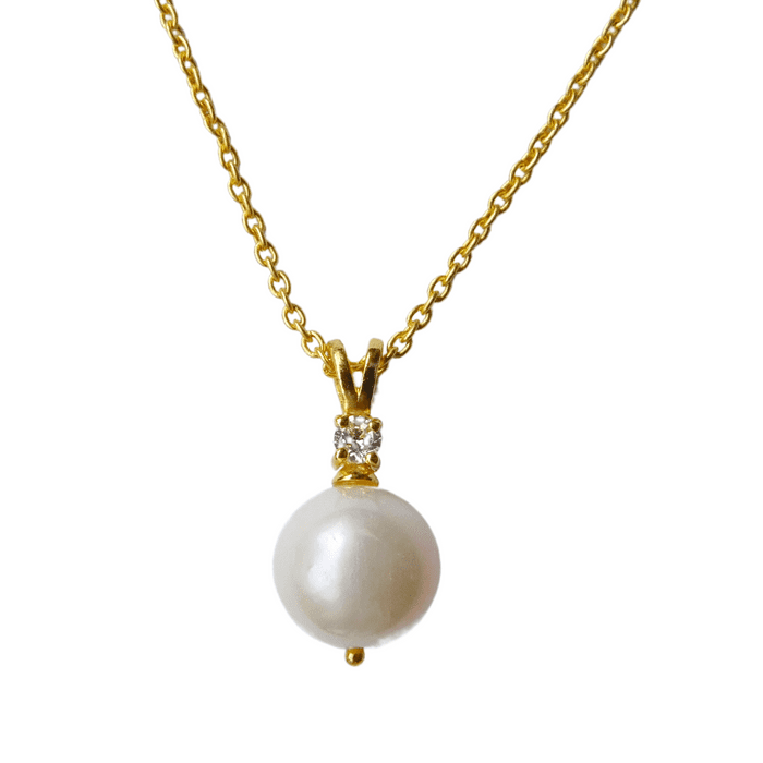 Sterling Silver Pearl & Crystal Necklace (Gold Plated)