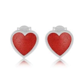 Sterling Silver Red Heart Studs (Rhodium Plated)