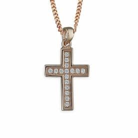 Sterling Silver Rose Gold Crystal Cross Necklace