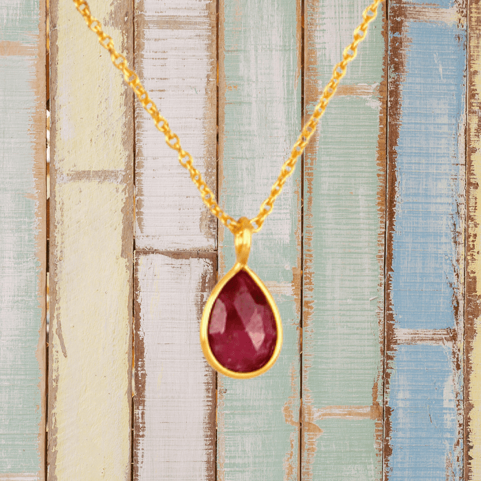 Sterling Silver Ruby Necklace (18K Gold Plated)
