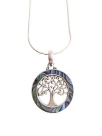 Sterling Silver Tree of Life Abalone Shell Necklace 