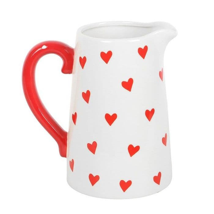White Ceramic Jug - Red Hearts