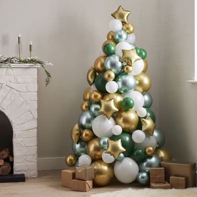 Balloon Christmas Tree - Green Gold and White