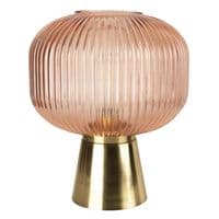 Elegant Amber Ridged Glass Table Lamp (Battery Powered)
