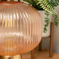 Elegant Amber Ridged Glass Table Lamp (Battery Powered)