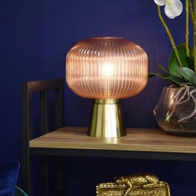 Elegant Amber Ridged Glass Table Lamp (Battery Powered)