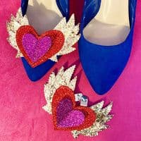Hand-Made Flaming Heart Shoe Clips (Made to Order)