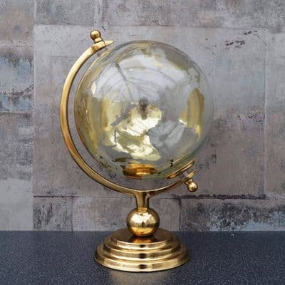 Large Glass World Globe on Metal Stand Gold 13