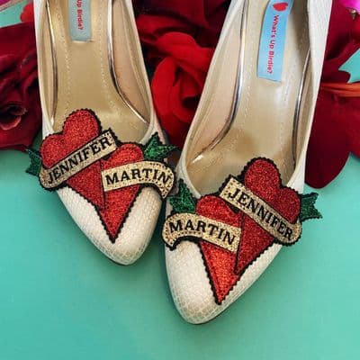 Personalised Heart Tattoo Banner Shoe Clips (Hand-Made to Order)