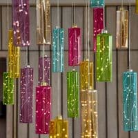 Set of 2 Hanging Glass Cylinder Lights