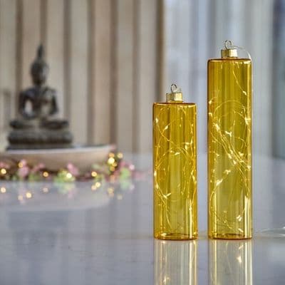 Set of 2 Hanging Glass Cylinder Lights