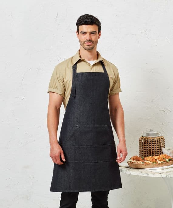 Jeans stitch bib apron with front logo