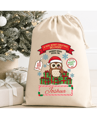 Owl christmas sack personalised