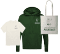 University Green Hoody + Ecru Tee +  Natural Bag