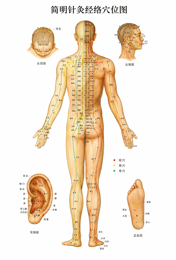Wall Chart of Meridians & Points of Acupuncture & Tuina