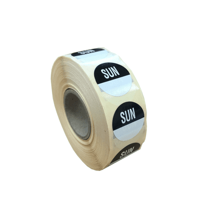 Day Date Label 'Sunday' 19mm Round Circle - Roll of 1000