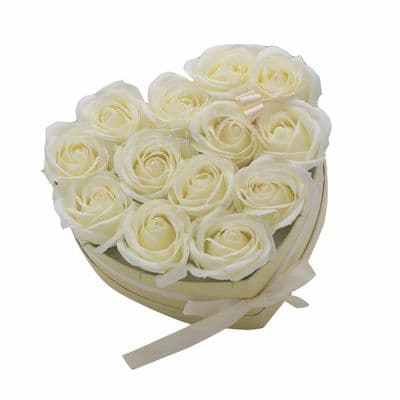 13 Cream Roses Heart Box Soap Flower Gift Bouquet