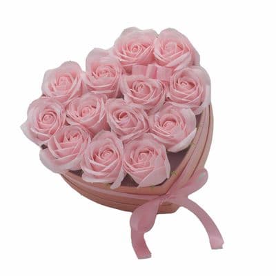 13 Pink Roses Heart BoxSoap Flower Gift Bouquet