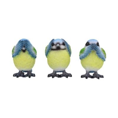 3 Wise Bluetits See Hear Speak No Evil Figurines