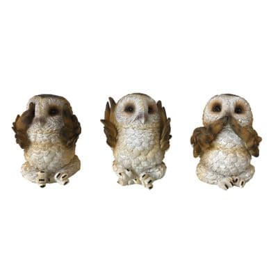 3 Wise Brown Owls See Hear Speak No Evil Figurines