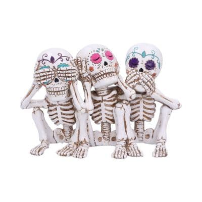 3 Wise Calaveras Skeletons See Hear Speak No Evil Figurines