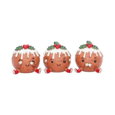 3 Wise Christmas Puddings See Hear Speak No Evil Figurines