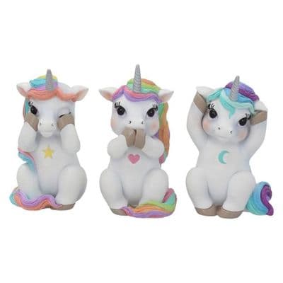 3 Wise Cutiecorn Unicorns See Hear Speak No Evil Figurines