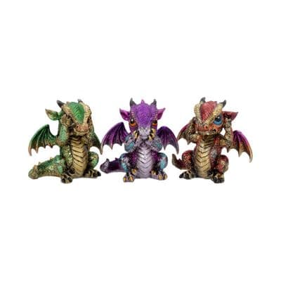 3 Wise Dragon Wiselings See Hear Speak No Evil Figurines