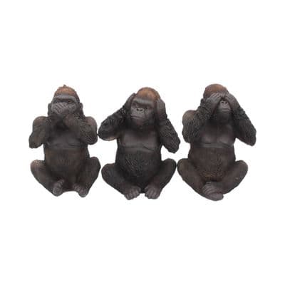 3 Wise Gorillas See Hear Speak No Evil Figurines