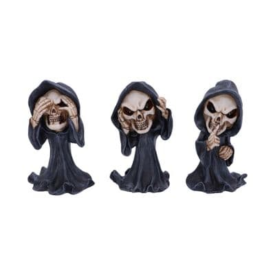 3 Wise Grim Reaper See Hear Speak No Evil Figurines