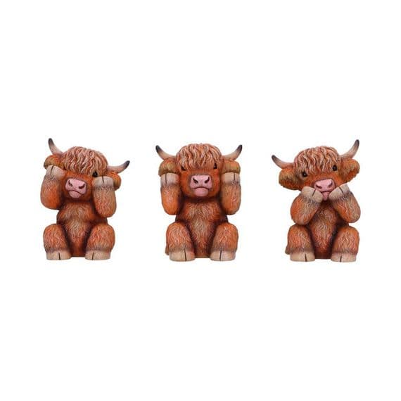 Three Wise Highland Cows Ornaments | Nemesis Now Shop Deal Kent