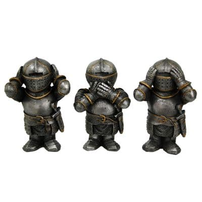 3 Wise Medieval Knights See Hear Speak No Evil Figurines