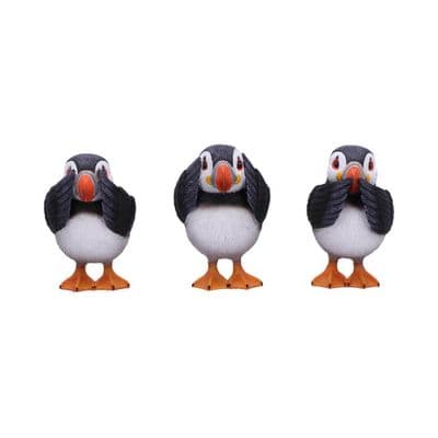 3 Wise Puffins See Hear Speak No Evil Figurines