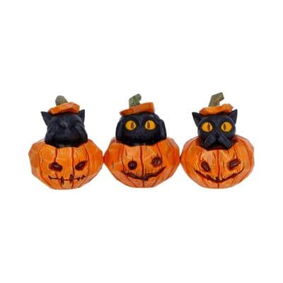 3 Wise Pumpkin Patch Cats See Hear Speak No Evil Halloween Figurines