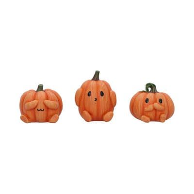 3 Wise Pumpkins See Hear Speak No Evil Halloween Figurines