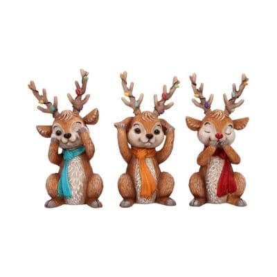 3 Wise Reindeer See Hear Speak No Evil Figurines