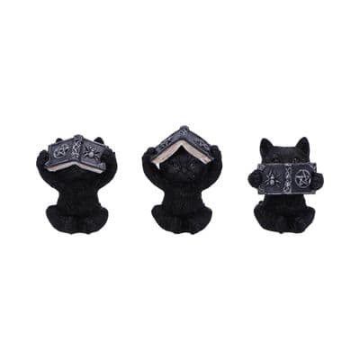 3 Wise Spell Witches Black Cats See Hear Speak No Evil Figurines