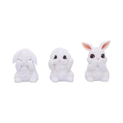 3 Wise White Bunnies See Hear Speak No Evil Figurines