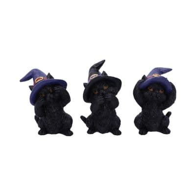 3 Wise Witch Cat See Hear Speak No Evil Figurines