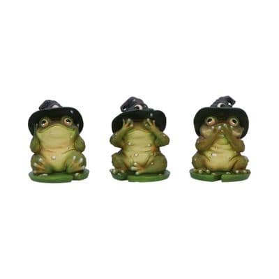 3 Wise Wizard Toads See Hear Speak No Evil Figurines