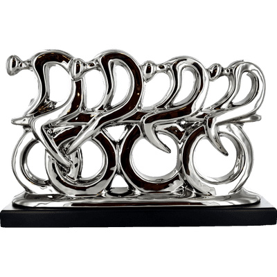 Abstract Art Cyclists Silver Ceramic Sculpture