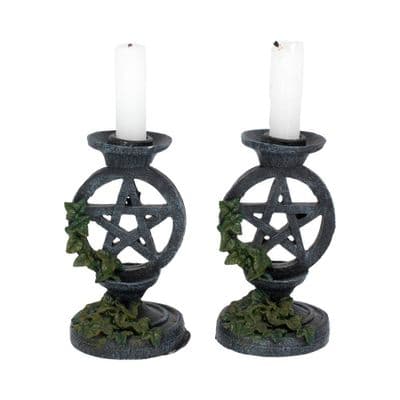 Aged Ivy Pentagram Gothic Candlesticks