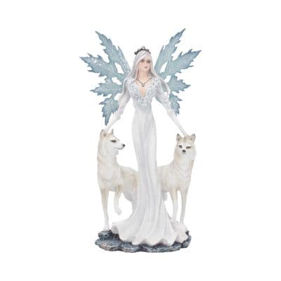 Aura Winter Fairy With Wolf Figurine - 24cm